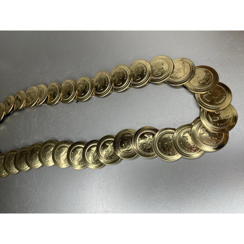 Vintage Elizabeth II Regina Coin Stretch Belt 80s Retro